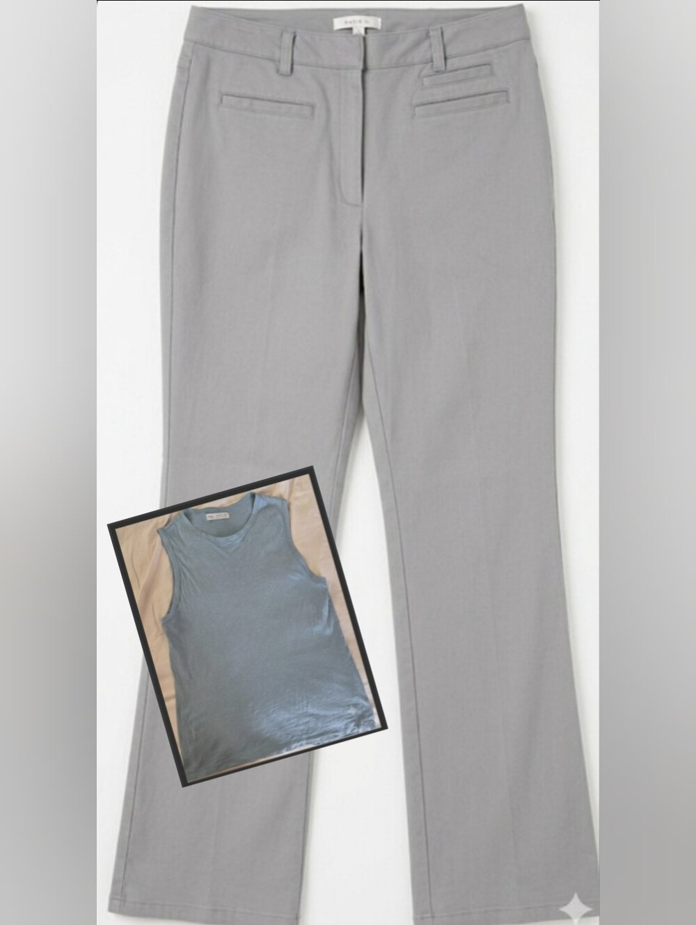 Grey Light Stretch Slight FlareCotton Pants Chino Size 8 with Blue ZARA Tank Top